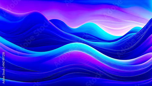 Digital abstract art piece featuring a fluid, wave-like design. The layout is horizontal, with smooth, flowing lines that resemble undulating mountains or waves