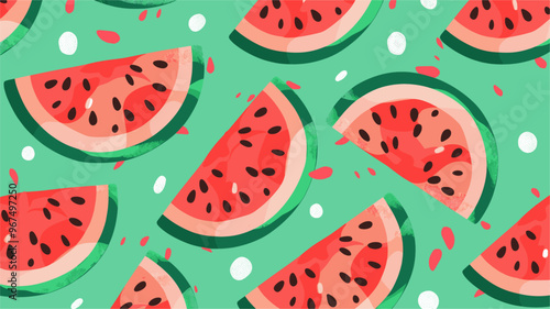 Sweet watermelon pattern over green background