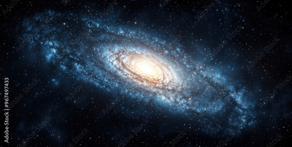 Spiral galaxy is shining brightly in the vast expanse of outer space. High quality photo Spiral galaxy is shining brightly in the vast expanse of outer space. High quality photo