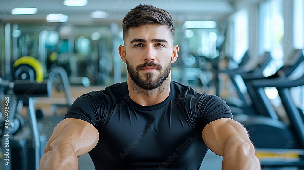 A muscular man pushes his limits while exercising in a gym, embodying fitness and dedication. A muscular man pushes his limits while exercising in a gym, embodying fitness and dedication.