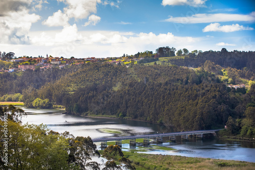 Panoramic view of the Nalon river in Soto del Barco. Asturias