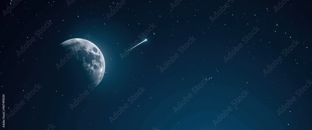 Fototapeta premium Crescent Moon and Shooting Star