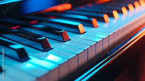 Wallpaper Mural Neon-lit piano keys form an abstract background, glowing with vivid colors. Torontodigital.ca
