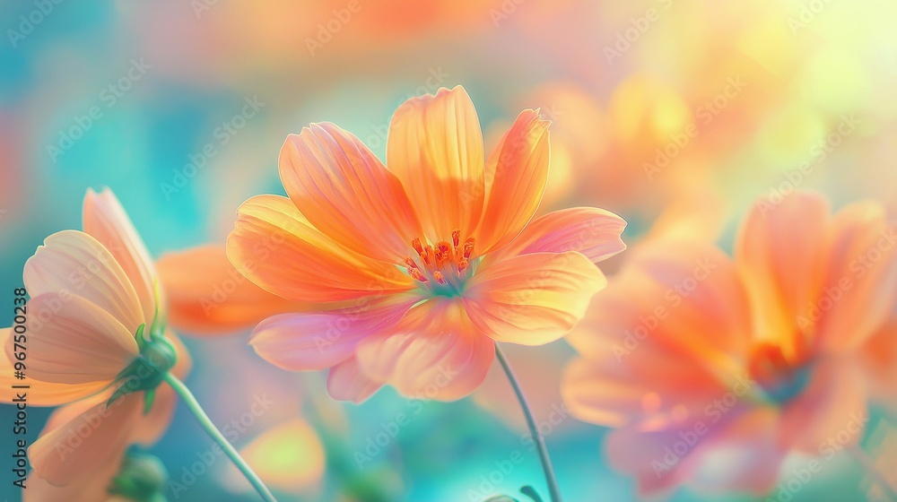 Delicate pastel-colored flowers blossom under soft sunlight, creating a dreamy. Delicate pastel-colored flowers blossom under soft sunlight, creating a dreamy.