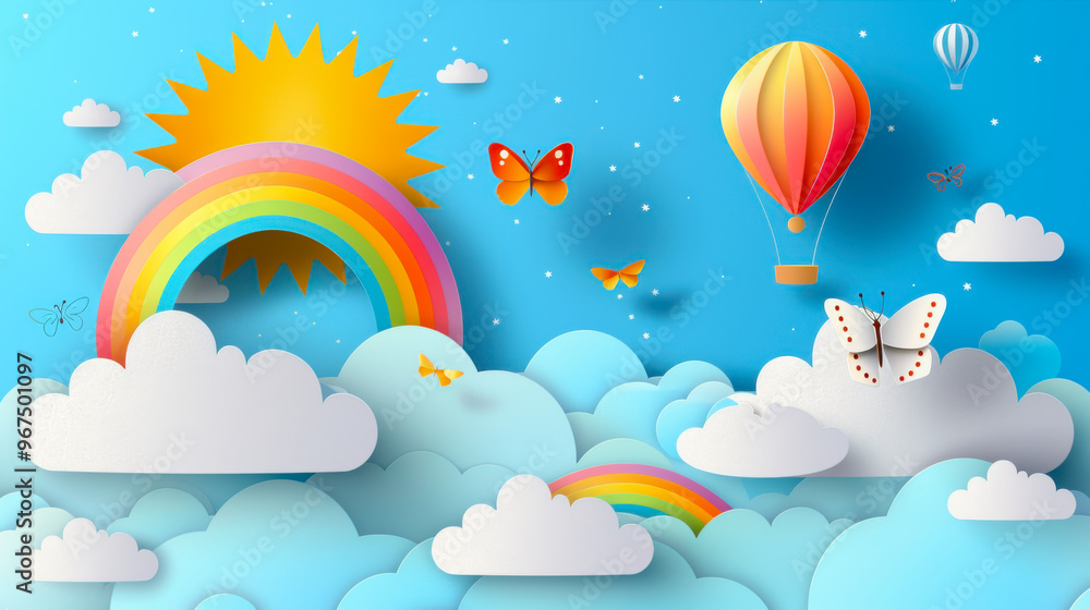 Beautiful fluffy clouds on blue sky background with summer sun Beautiful fluffy clouds on blue sky background with summer sun