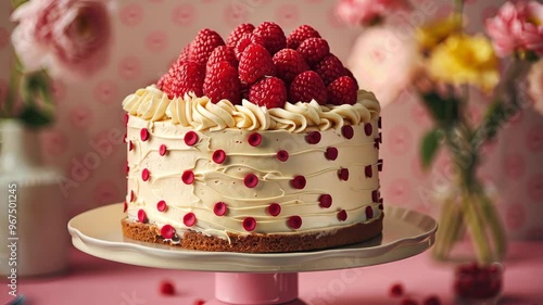 Wallpaper Mural Delicious strawberry and raspberry cake preparation in a cozy kitchen setting Torontodigital.ca