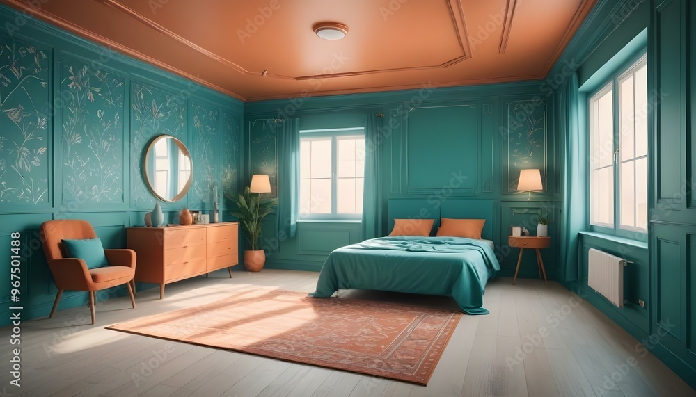 Photo interior modern design room 3d illustration; Photo interior modern design room 3d illustration;