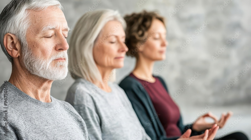 Senior group participating in a mindfulness session, public health mental wellness program, geriatric mindfulness, mental health Senior group participating in a mindfulness session, public health mental wellness program, geriatric mindfulness, mental health