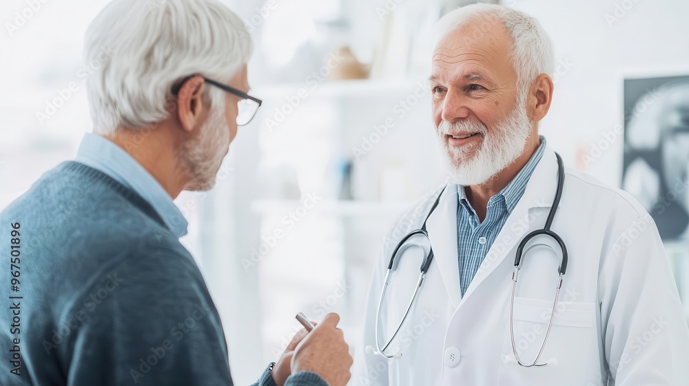 Senior man attending a wellness checkup with a doctor, bright clinic setting, geriatric wellness checkup, preventive care Senior man attending a wellness checkup with a doctor, bright clinic setting, geriatric wellness checkup, preventive care