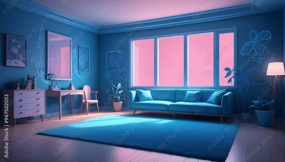 Photo interior modern design room 3d illustration; Photo interior modern design room 3d illustration;