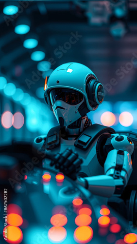 Futuristic Cyborg Pilot in a High-Tech Cockpit