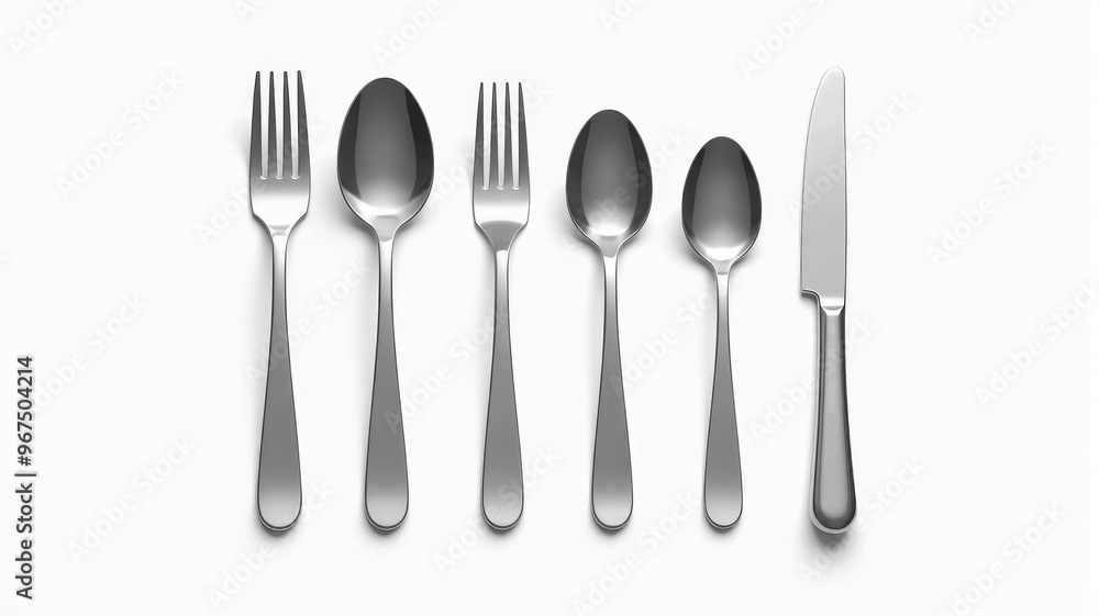 Elegant Stainless Steel Cutlery Set on White Background - High-Quality Photograph for Dining, Kitchen, and Food Presentation Elegant Stainless Steel Cutlery Set on White Background - High-Quality Photograph for Dining, Kitchen, and Food Presentation