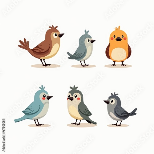 Cute Bird Illustrations Set â€“ Adorable Cartoon Birds Collection for Kids & Educational Use