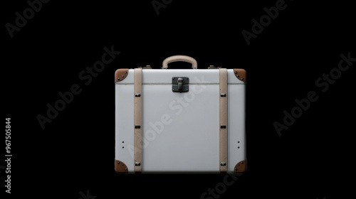 Vintage White Suitcase with Brown Straps photo