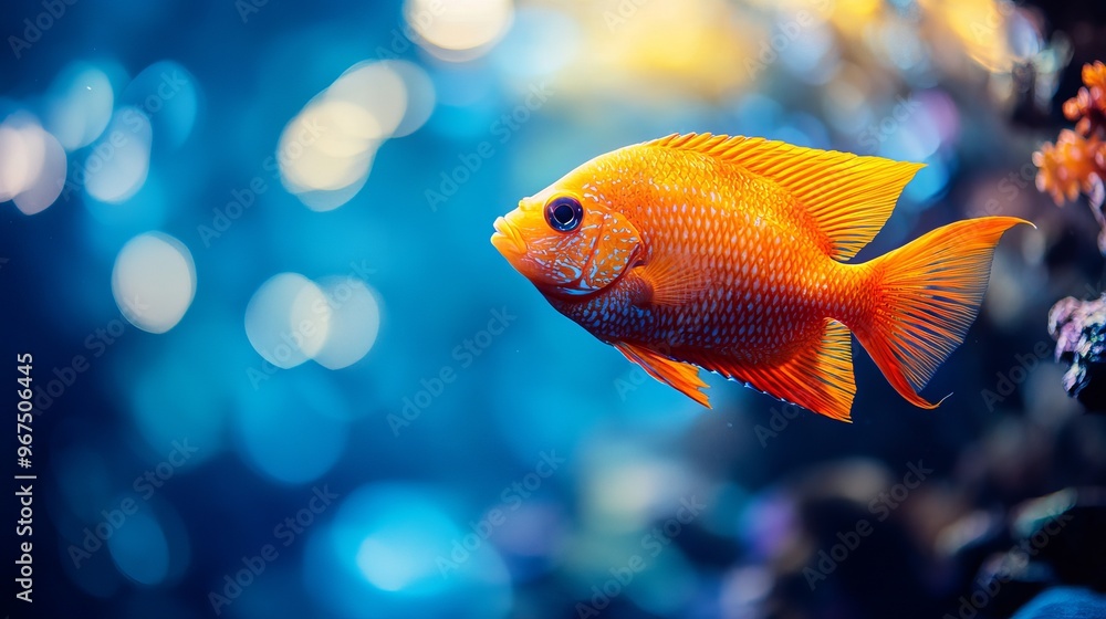 Discover the vibrant allure of a bold orange fish against a striking blue and orange backdrop. Immerse yourself in the captivating details captured in this high-resolution image. Discover the vibrant allure of a bold orange fish against a striking blue and orange backdrop. Immerse yourself in the captivating details captured in this high-resolution image.
