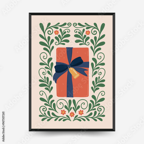 Merry Christmas and Happy New Year vertical flyer or poster template. Modern trendy minimal style. Hand drawn design for wallpaper, wall decor, print, postcard, cover, template, banner.