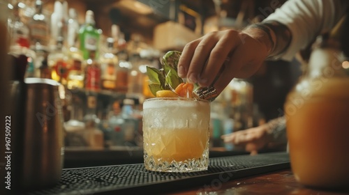 A bartender preparing a signature cocktail with unique ingredients, showing off their