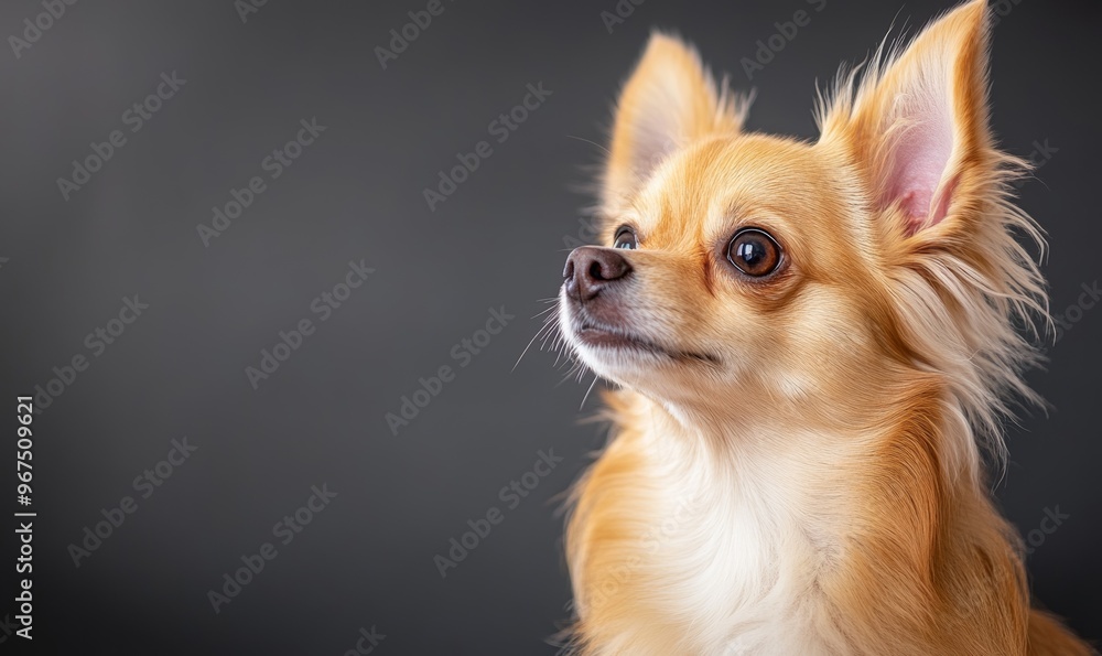 Charming Small Dog With Golden Fur and Bright Eyes Posed Against a Dark Background Indoors Charming Small Dog With Golden Fur and Bright Eyes Posed Against a Dark Background Indoors