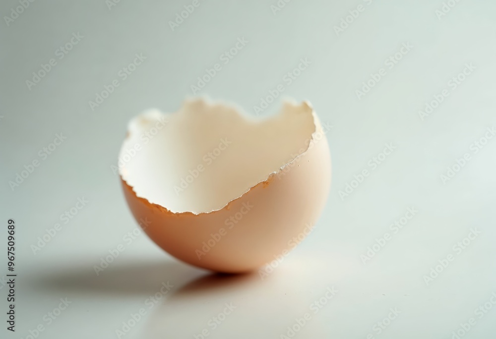 Close-up of a cracked eggshell against a soft, neutral background. Close-up of a cracked eggshell against a soft, neutral background.