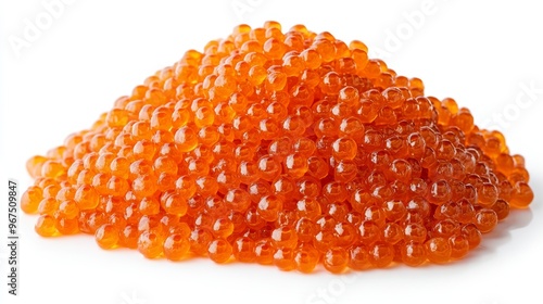 Colorful Pile of Fresh Salmon Roe on a White Background for Culinary Use and Presentation