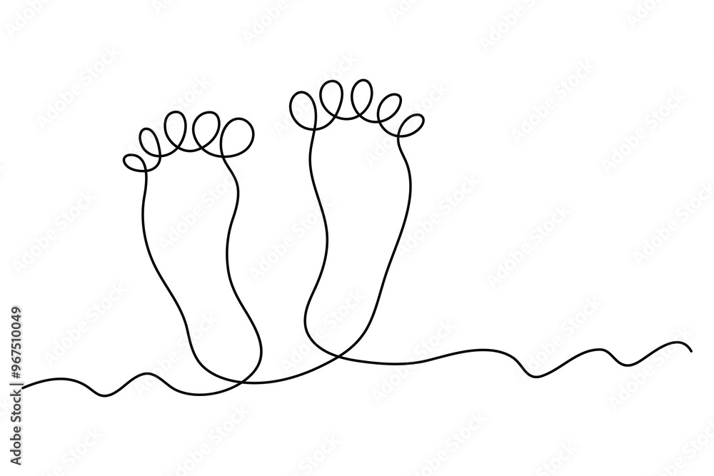 Continuous single line of foot sole drawing outline vector art ...