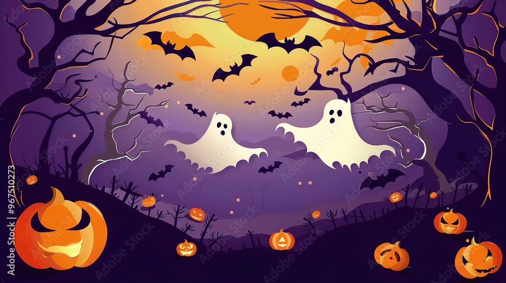 A spooky Halloween Ghost Festival background with bats. The bats are flying around in the dark night sky. There might be a haunted house or a creepy cemetery in the background A spooky Halloween Ghost Festival background with bats. The bats are flying around in the dark night sky. There might be a haunted house or a creepy cemetery in the background