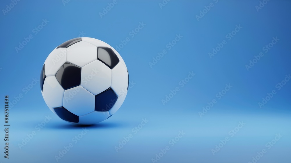 Naklejka premium Soccer ball, sports and competition concept, blue background.