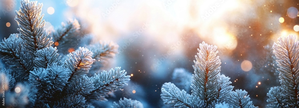 Enchanting Winter Landscape: Snow-Covered Pine Trees in the Sun Enchanting Winter Landscape: Snow-Covered Pine Trees in the Sun