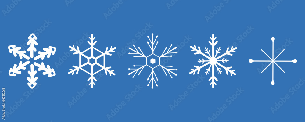 Set of snowflakes icon sign on blue background vector. Set of snowflakes icon sign on blue background vector.