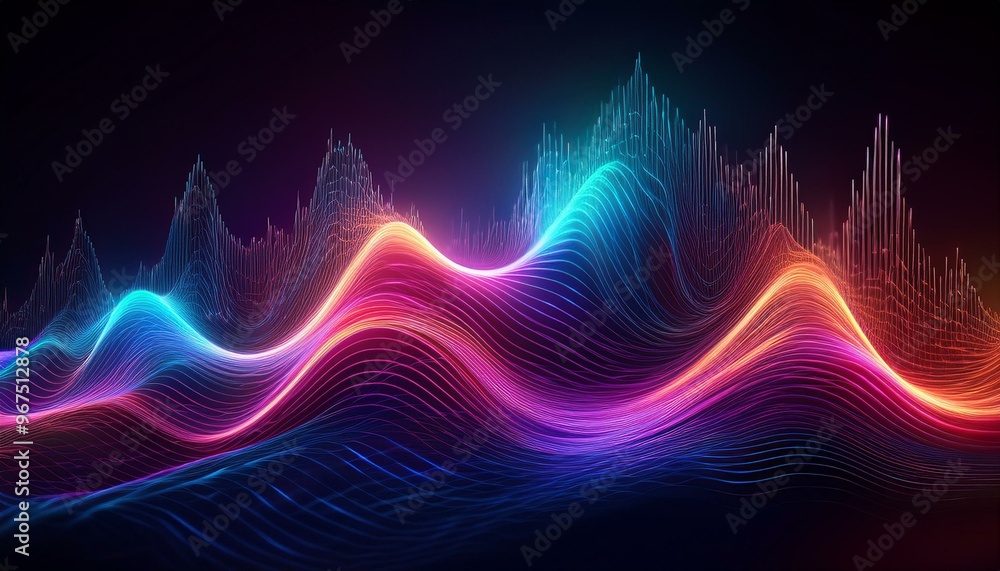 Vibrant digital sound waves in bright colors create an energetic and modern visual. Perfect for music, technology, or art themes. Vibrant digital sound waves in bright colors create an energetic and modern visual. Perfect for music, technology, or art themes.