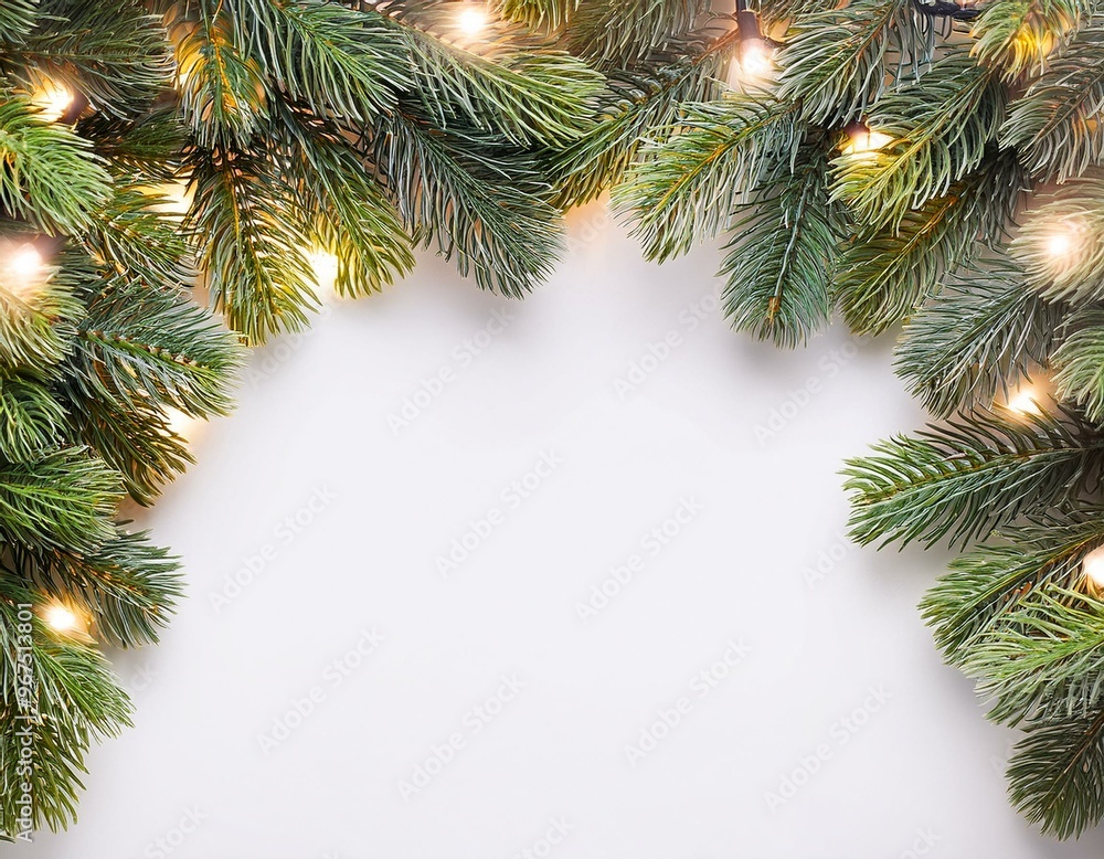 A vibrant arrangement of evergreen branches adorned with twinkling lights, perfect for festive holiday decorations. A vibrant arrangement of evergreen branches adorned with twinkling lights, perfect for festive holiday decorations.