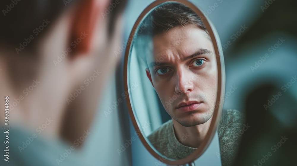 custom made wallpaper toronto digitalA man with bipolar disorder at the mirror. Bipolar affective disorder. A person with manic-depressive psychosis.