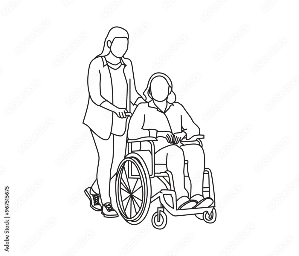 vector continuous line drawing of a person in wheelchair vector continuous line drawing of a person in wheelchair