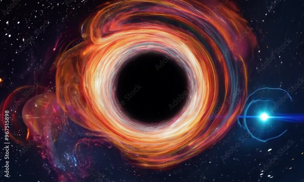 A mesmerizing animation of a black hole with a swirling accretion disk and gravitational lensing effects A mesmerizing animation of a black hole with a swirling accretion disk and gravitational lensing effects