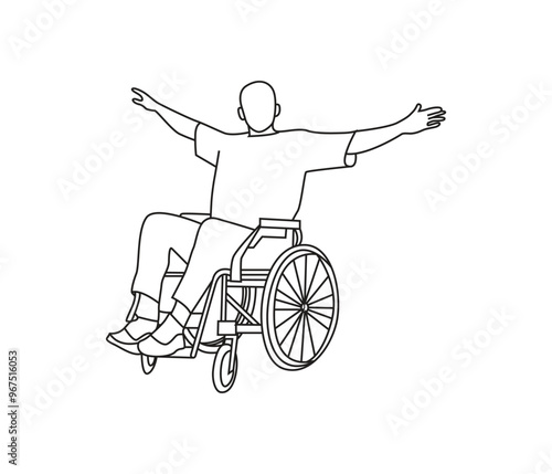 vector continuous line drawing of a person in wheelchair