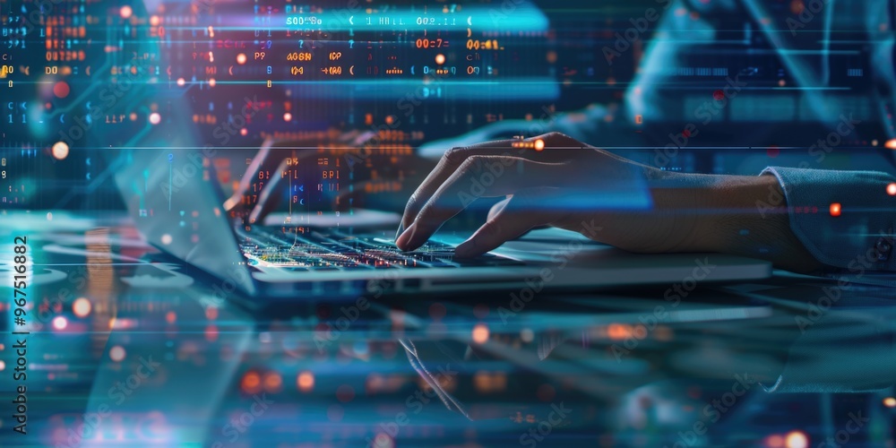 A person's hands working on a digital interface, emphasizing the connection between humans and technology. A person's hands working on a digital interface, emphasizing the connection between humans and technology.