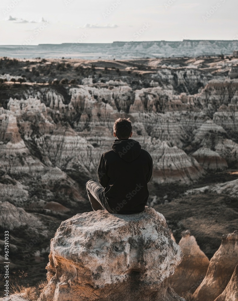 Man Contemplating the Majestic Canyon Landscape Man Contemplating the Majestic Canyon Landscape