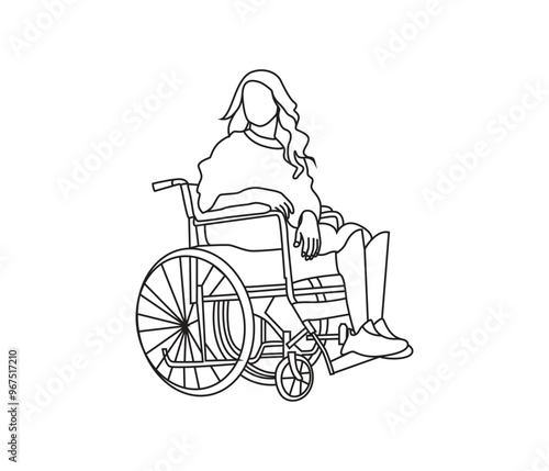 vector continuous line drawing of a person in wheelchair