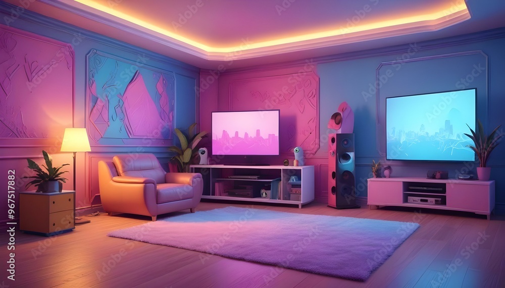 Photo interior modern design room 3d illustration; Photo interior modern design room 3d illustration;