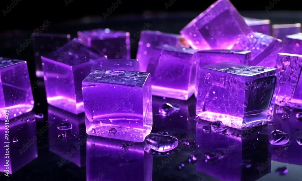 Purple Ice Cubes on a Reflective Surface Purple Ice Cubes on a Reflective Surface