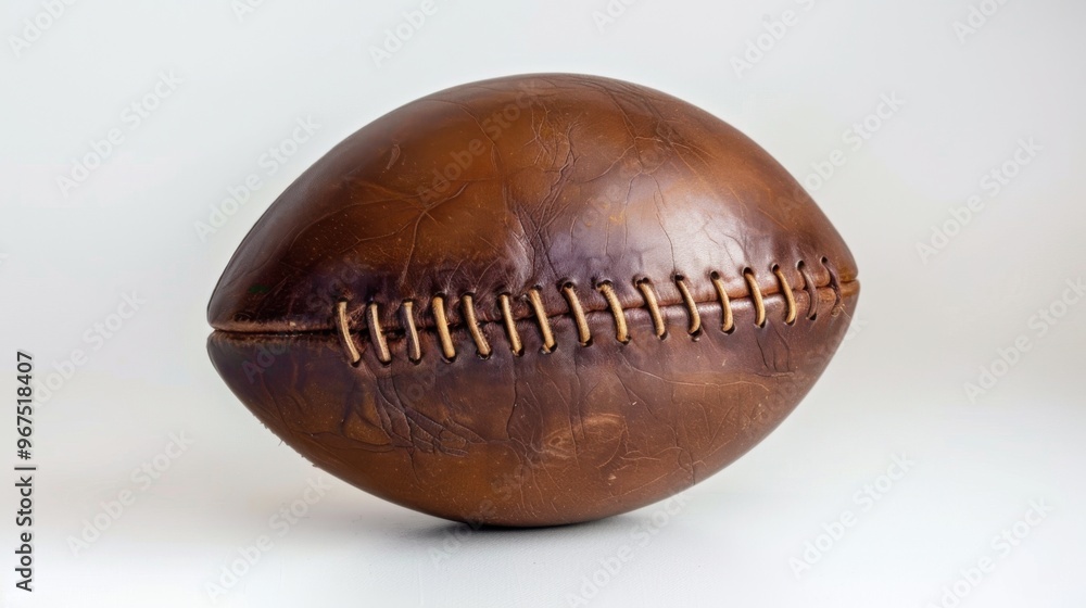 A brown leather football sits on a white surface, perfect for a sports - themed image or illustration A brown leather football sits on a white surface, perfect for a sports - themed image or illustration
