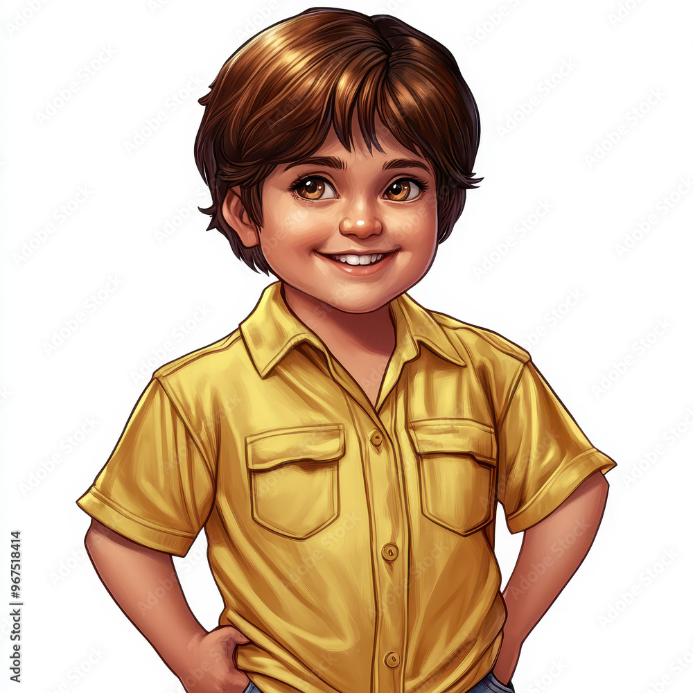 Adorable chubby toddler, bright smile, wearing a yellow shirt with shorts, radiating joy against a clean backdrop. Adorable chubby toddler, bright smile, wearing a yellow shirt with shorts, radiating joy against a clean backdrop.