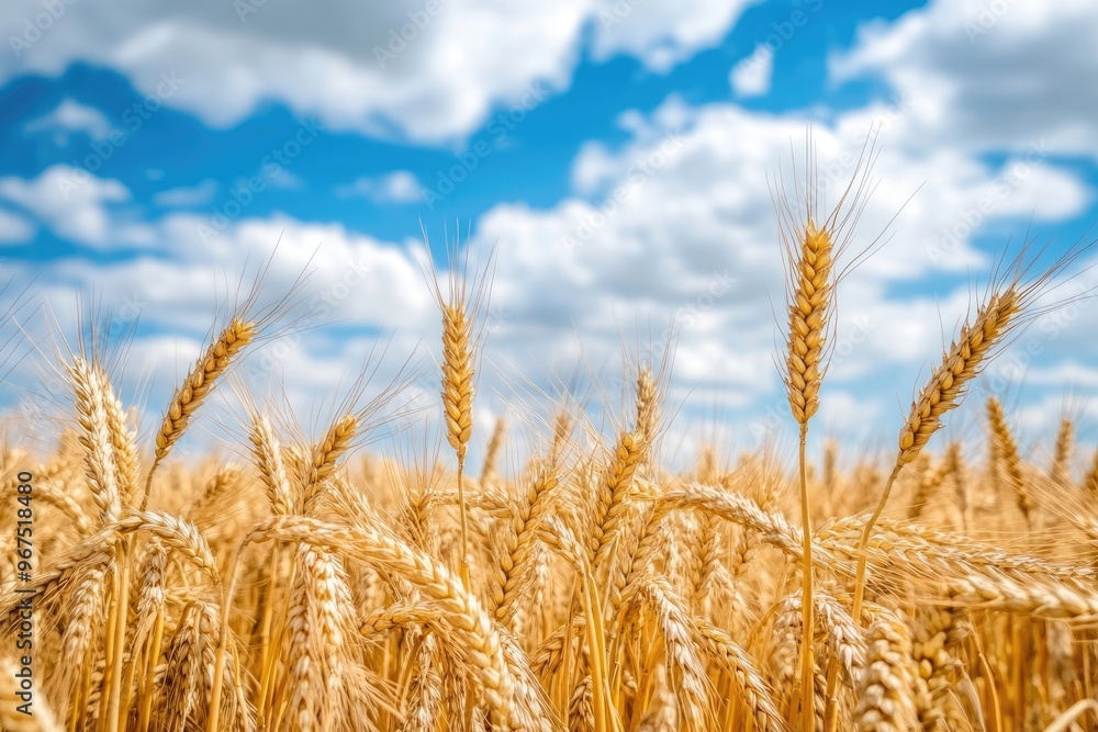 Fototapeta premium Golden Wheat Field Under a Blue Sky