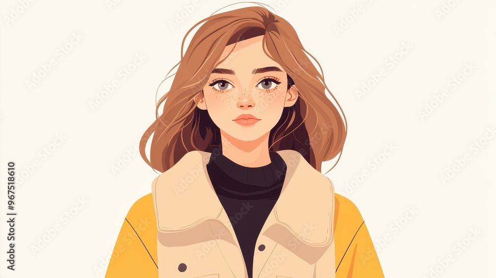 A stylish young woman in a trendy hoodie and jacket, gazing ahead with a confident expression in a minimalistic setting. A stylish young woman in a trendy hoodie and jacket, gazing ahead with a confident expression in a minimalistic setting.