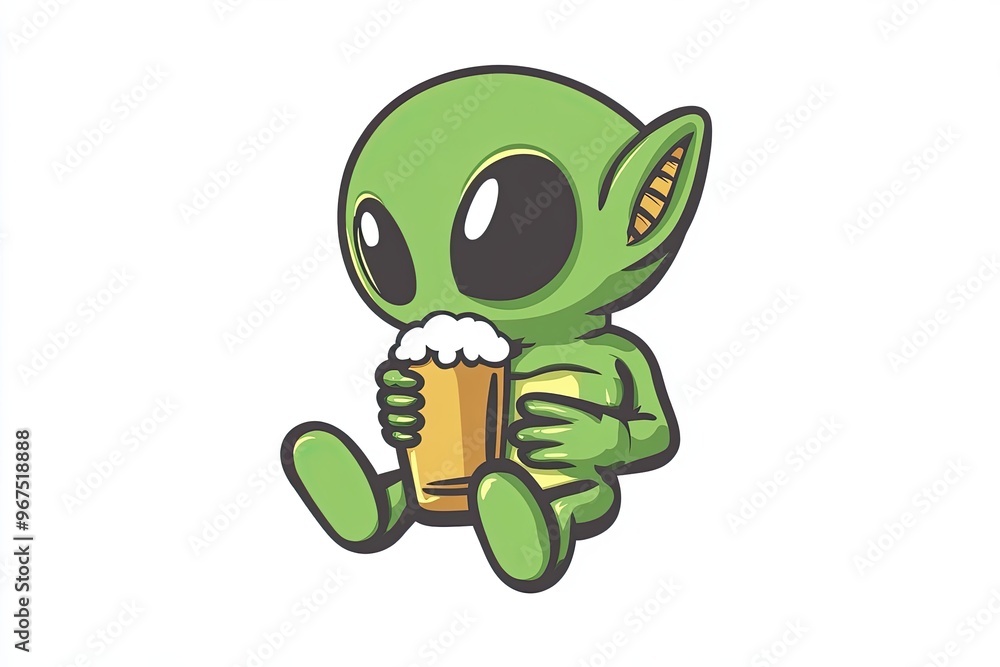 Obraz premium baby alien drinking a beer, isolated on white background, vector illustration