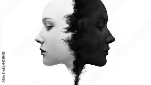 Metaphor bipolar disorder mind mental. Double face. Split personality. photo