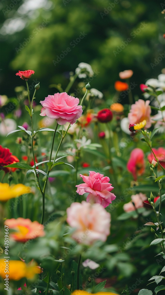 Amazing and beautiful of cosmos flower field landscape. Background. Pink roses in green field. Wild flower field Amazing and beautiful of cosmos flower field landscape. Background. Pink roses in green field. Wild flower field