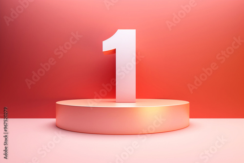 Obraz na płótnie The number one in bold red, displayed on a red background with a podium, symbolizing first place, a winner, or a champion w salonie