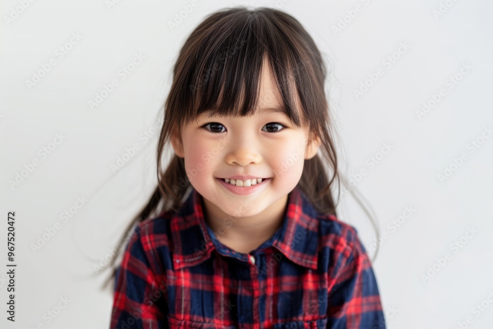 A smiling young girl with pigtails and a plaid jacket stands against a plain background. Her bright eyes and happy expression convey a sense of joy and charm. A smiling young girl with pigtails and a plaid jacket stands against a plain background. Her bright eyes and happy expression convey a sense of joy and charm.