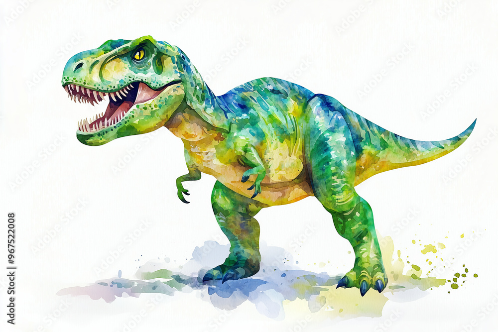 Obraz premium Charming Watercolor T-Rex with Vibrant Colors and Playful Expression